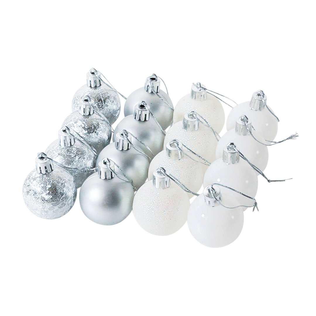 フロスト ボール クリスマス オーナメント シルバー ホワイト / 32点セット